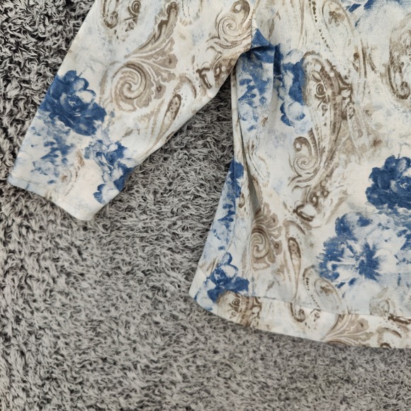 Chicos Womens Coastal Romantic Floral Paisley Side Tie Top 2 Large Blue White - Picture 9 of 16